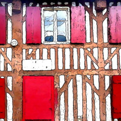 Colombage et volets rouges collection LIN Landes Chalosse Tursan