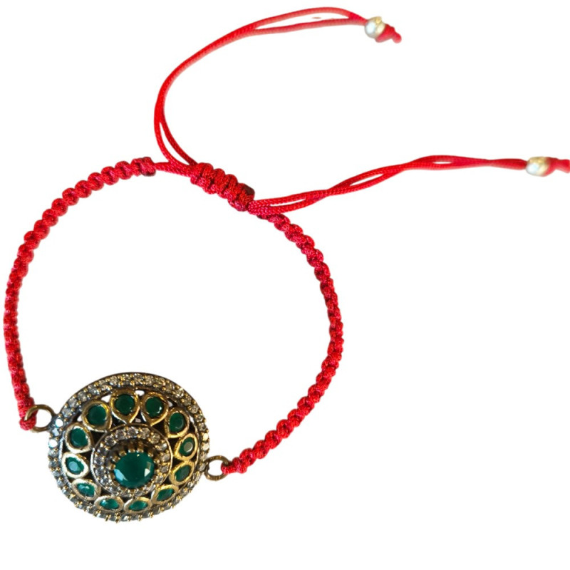 Bracelet en argent, pierres et lanière en tissu. 3 couleurs disponibles