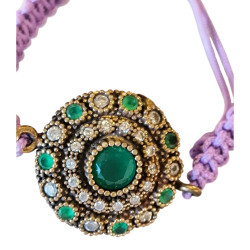 Bracelet en argent, pierres et lanière en tissu. 3 couleurs disponibles