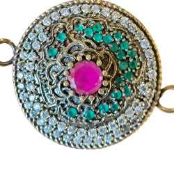 Bracelet en argent, pierres et lanière en tissu. 3 couleurs disponibles