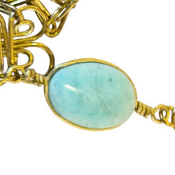 Bracelet en argent, pierres et lanière en tissu. 3 couleurs disponibles