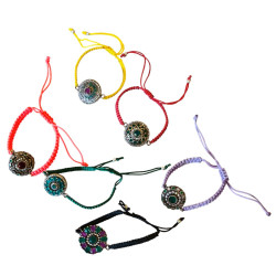 Bracelet en argent, pierres et lanière en tissu. 3 couleurs disponibles