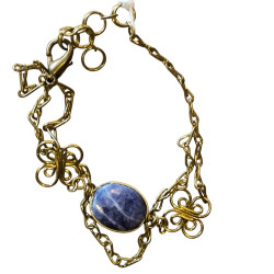 Bracelet en argent, pierres et lanière en tissu. 3 couleurs disponibles