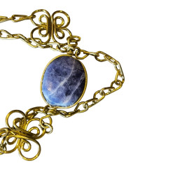 Bracelet en argent, pierres et lanière en tissu. 3 couleurs disponibles