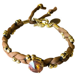 Bracelet en argent, pierres et lanière en tissu. 3 couleurs disponibles