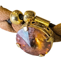 Bracelet en argent, pierres et lanière en tissu. 3 couleurs disponibles