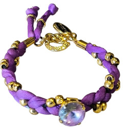 Bracelet en argent, pierres et lanière en tissu. 3 couleurs disponibles