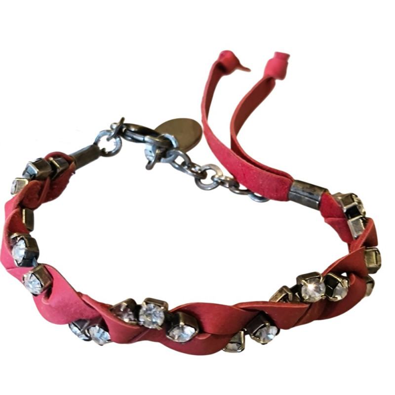 Bracelet en argent, pierres et lanière en tissu. 3 couleurs disponibles