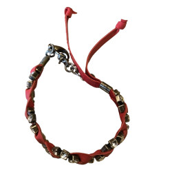 Bracelet en argent, pierres et lanière en tissu. 3 couleurs disponibles