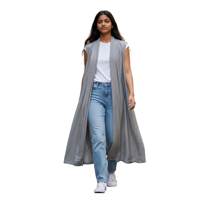 Gilet long sans manches en lin