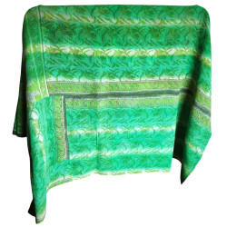 Dessus de Lit Patchwork en Coton Ancien vert et rose délavé, unique