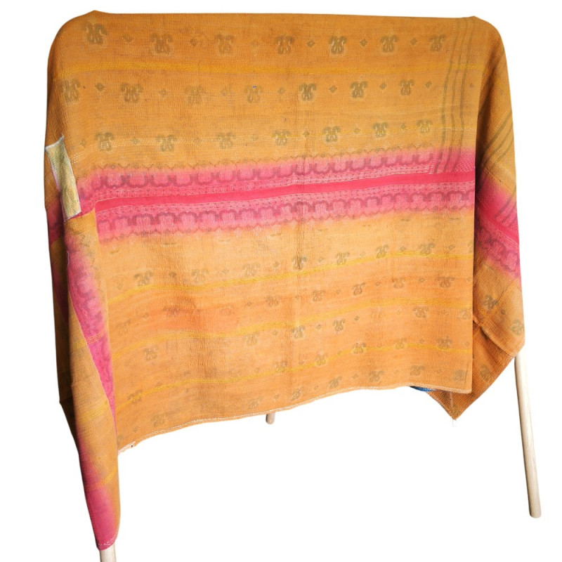 Audacieux et solaire, plaid vintage recto orange et verso bleu azur