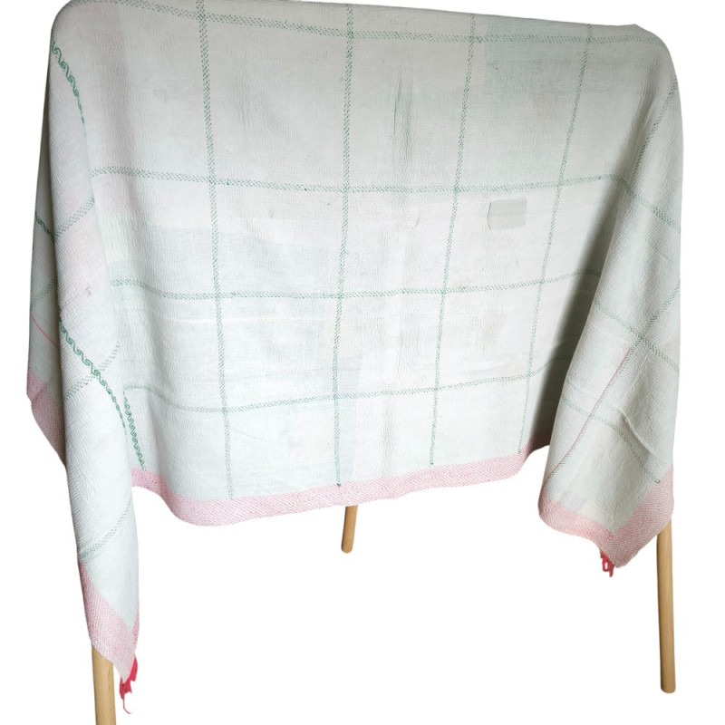 Plaid vintage réversible blanc & gris blanc lumineux, gris patiné.