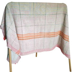 Plaid vintage réversible blanc & gris blanc lumineux, gris patiné.