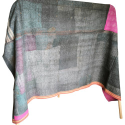 Plaid en coton vintage recto rose et verso gris délavé