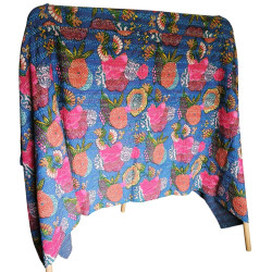 Plaid en coton vintage à décor floral coloré – Jeté de lit bohème