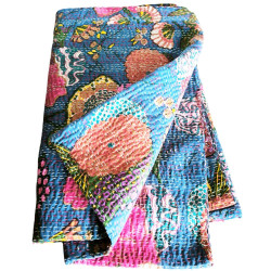 Plaid en coton vintage à décor floral coloré – Jeté de lit bohème