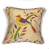 Coussin laine brodé artisanal oiseau tropical sur sa branche en fleur
