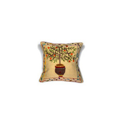 Coussin oranger en  fruit dans pot d'Anduze et liseret floral coloré